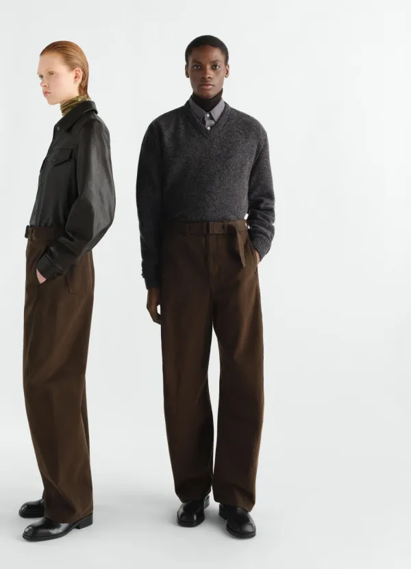 TWISTED BELTED PANTS IN DYED HEAVY BROKEN TWILL