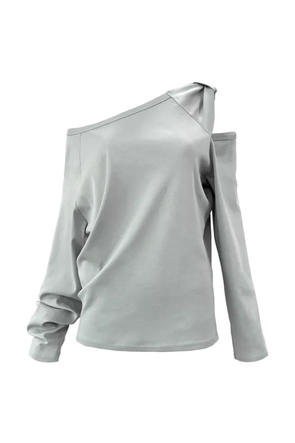 BOW ONE-SHOULDER LONG SLEEVE (LIGHT GRAY)