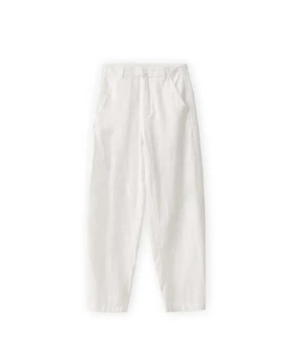 W Button Hem Pants, Ivory