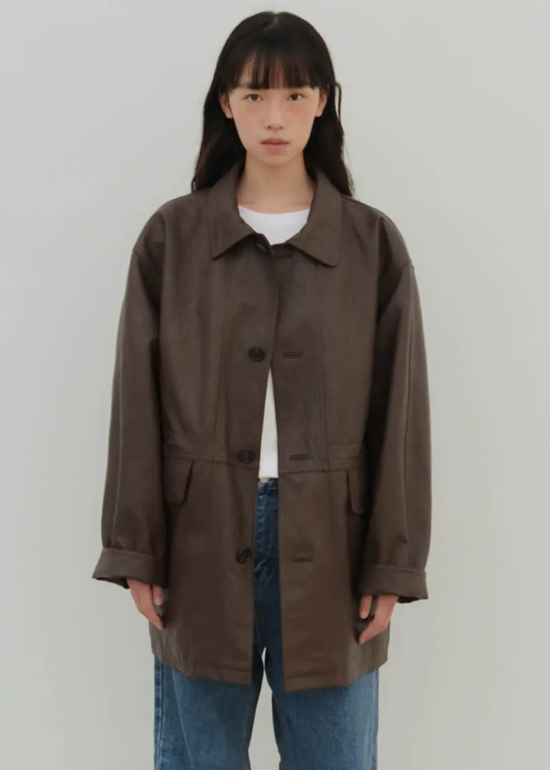 온무드 [4TH REORDER] OVER STRING ECO LEATHER JACKET - VINTAGE BROWN 상품 이미지 2