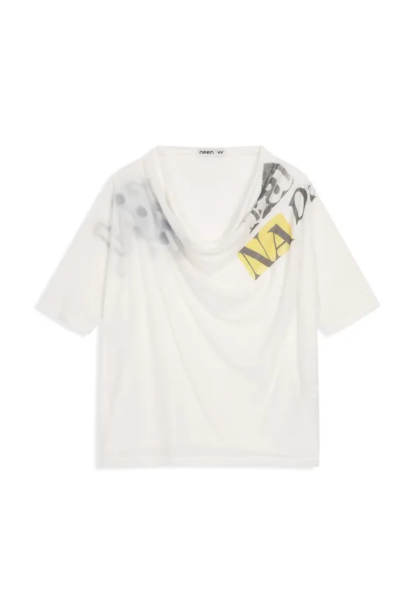 PHONETIC COWL NECK TEE, WHITE
