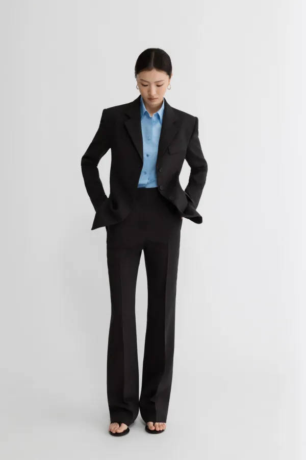 COTTON LINEN STRAIGHT PANTS - BLACK