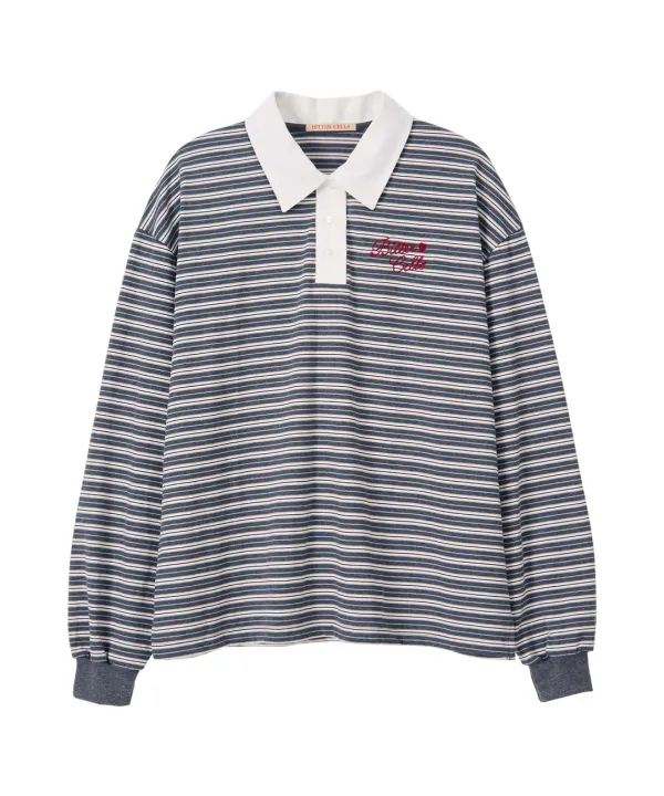 Gemini Stripe Collar Tee-Charcoal