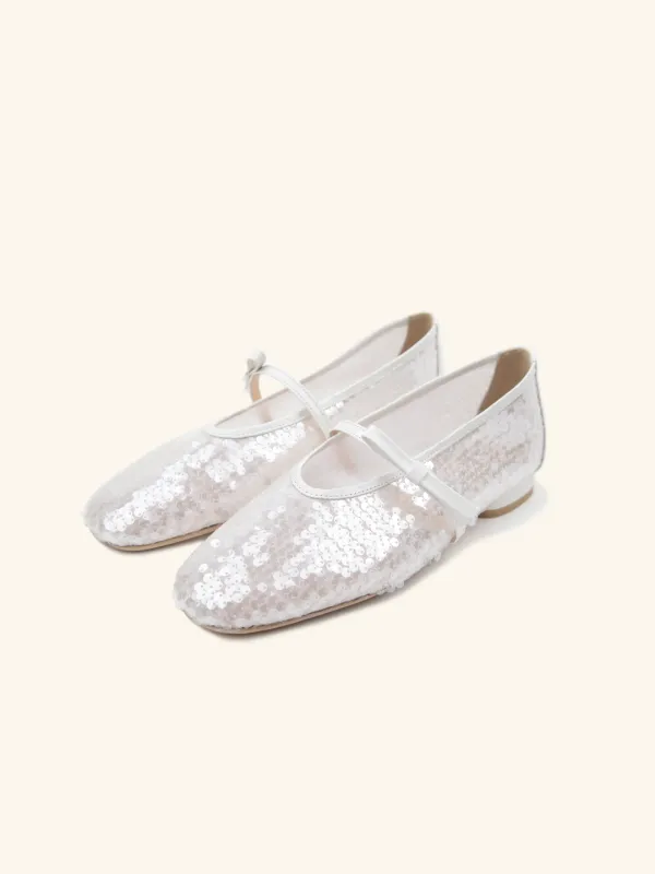 [W] SIDE BOW flat (mesh ver.)  / 스팽글화이트