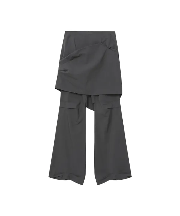 Draped chiton midi skirt pants SET CHARCOAL