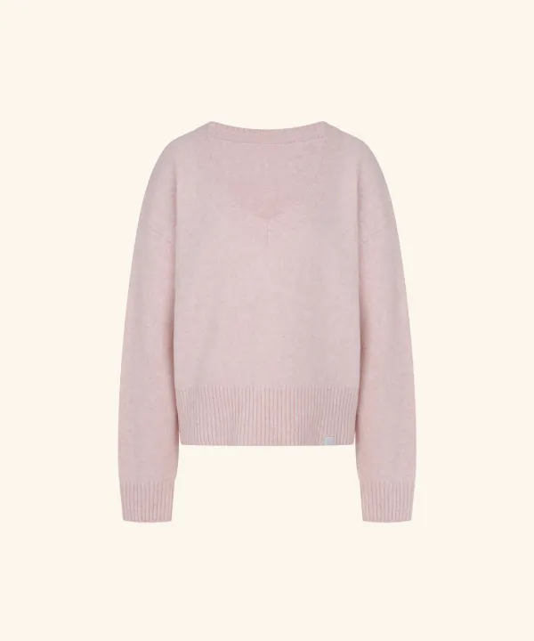 Letters V-Neck Wool Sweater (Pink)