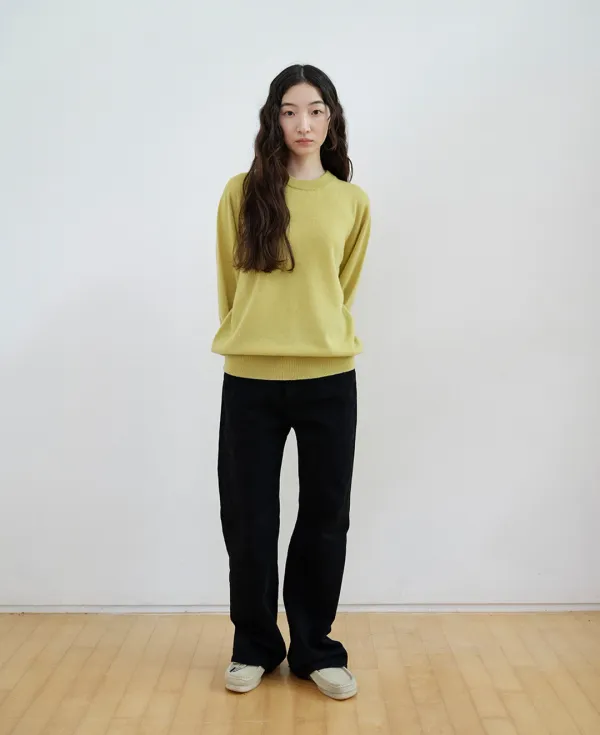 Superfine Merino Wholegarment Crewneck Knit_OLIVE YELLOW
