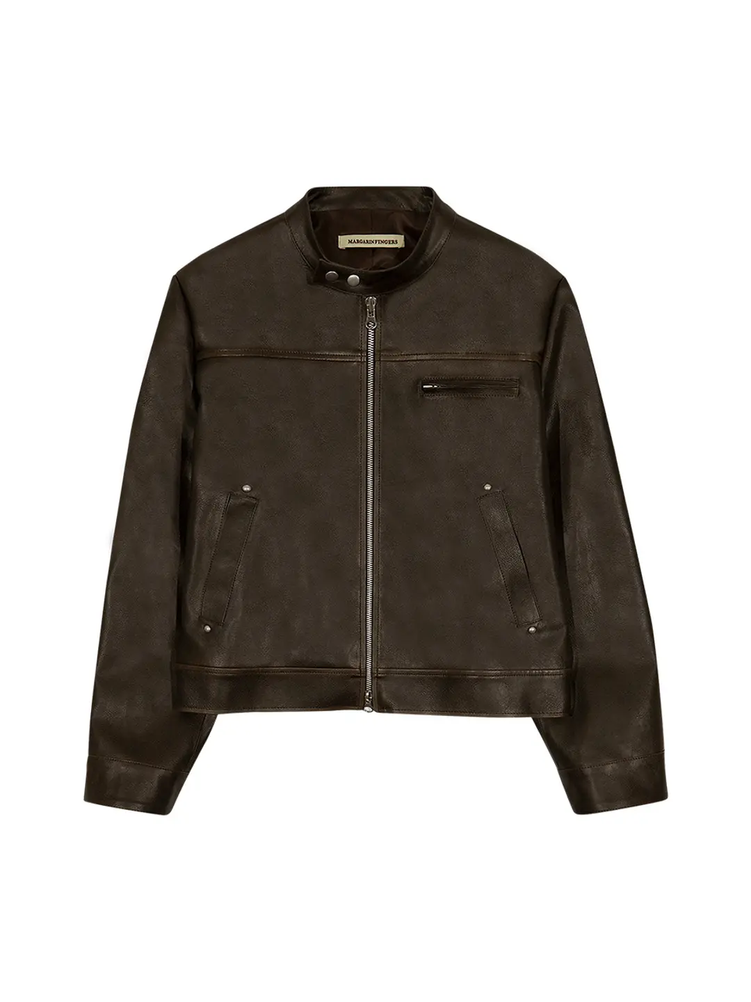 마가린핑거스 RIVET WASHED FAKE LEATHER JACKET (BROWN) 상품 이미지 1