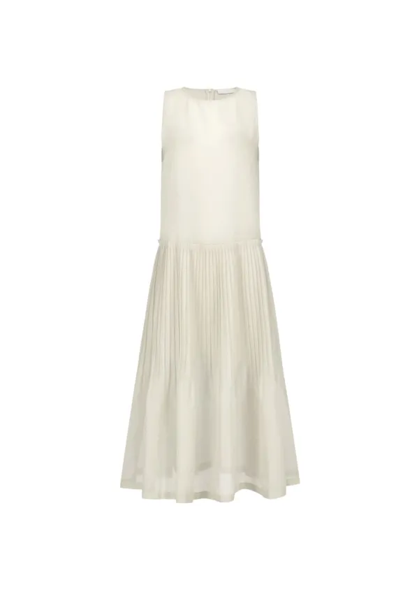 Pleated Sleeveless Dress, Beige