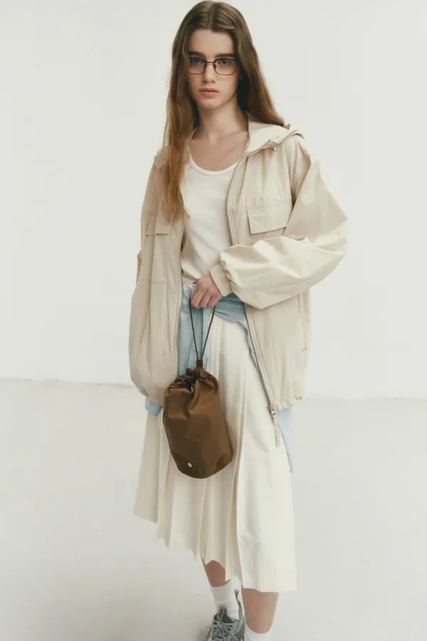 UNISEX HOODED WIND BREAKER CREAM_UDJU4A113CR