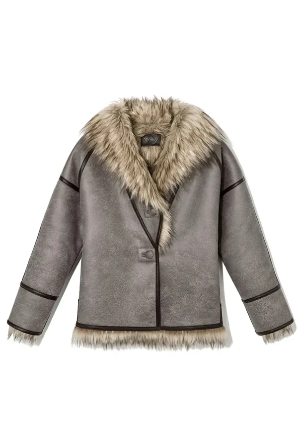 FAUX FUR REVERSIBLE JACKET, BROWN
