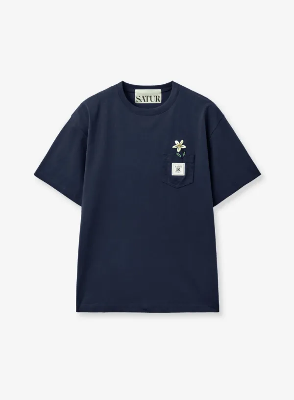 Flower Pocket T-Shirt - Navy