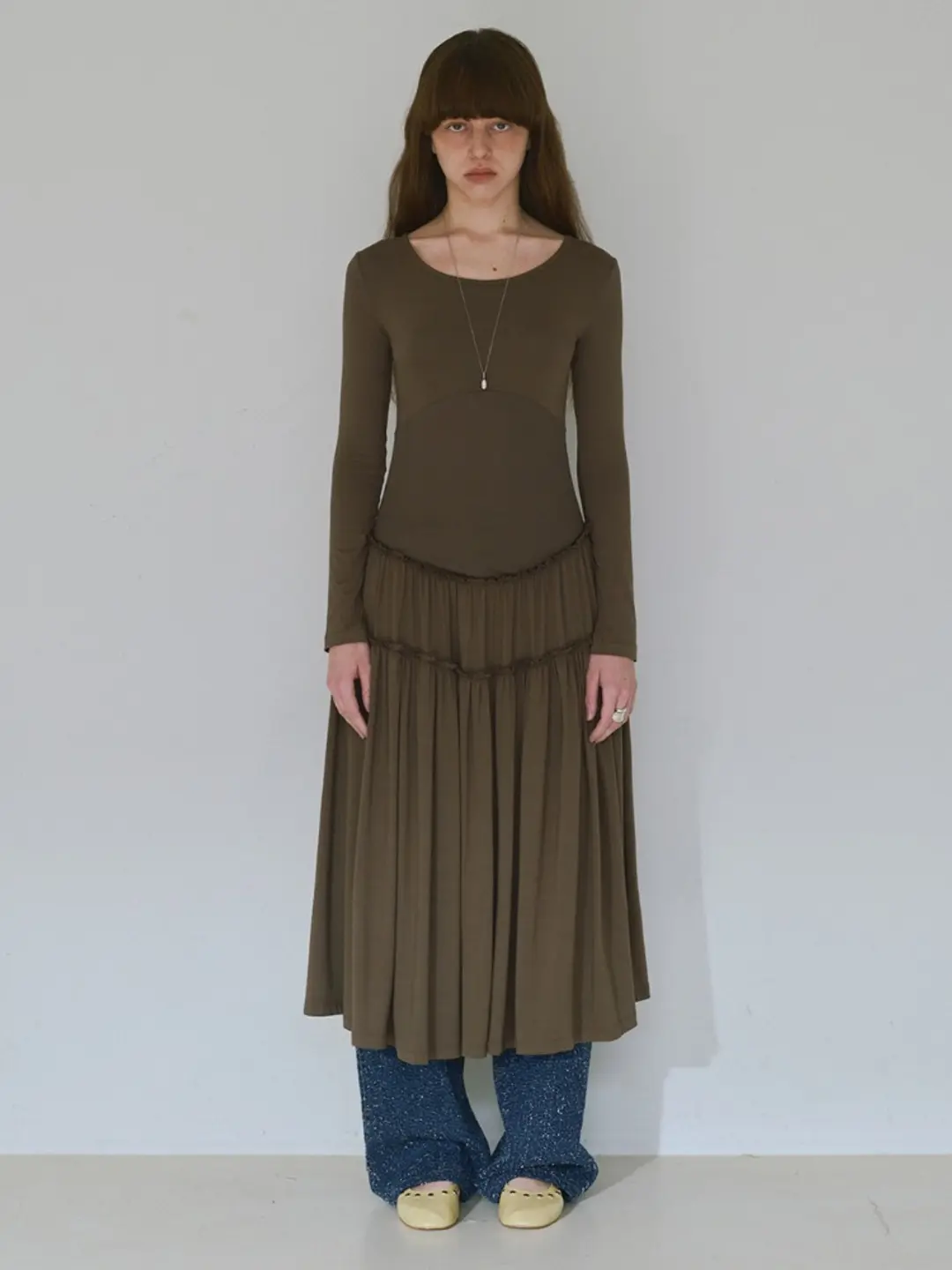 밀로 우먼 Jersey Shirring Maxi Dress [Brown] 상품 이미지 2
