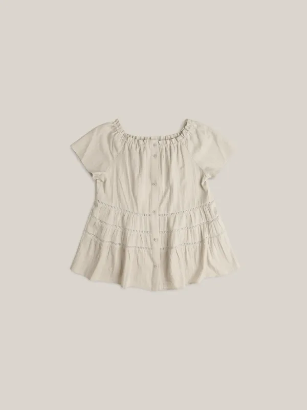 LACE FLARE BLOUSE [ PALE BLUE ]