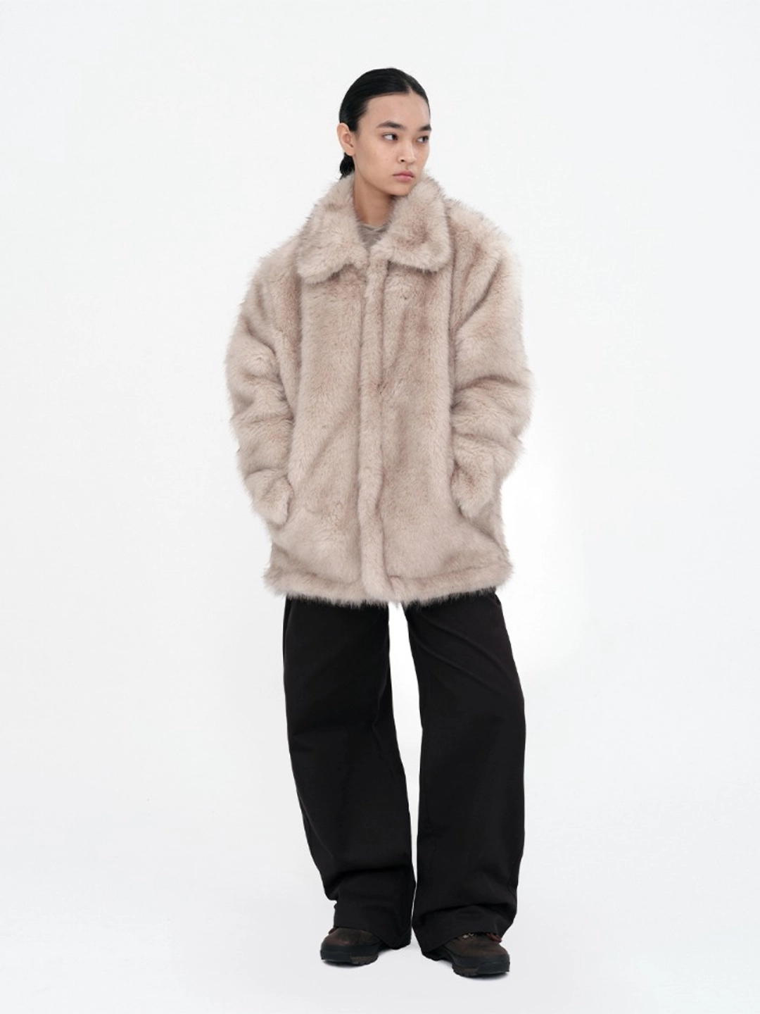 밀로 우먼 Buckle Long Hair Fur Jacket [Light Beige] 상품 이미지 2