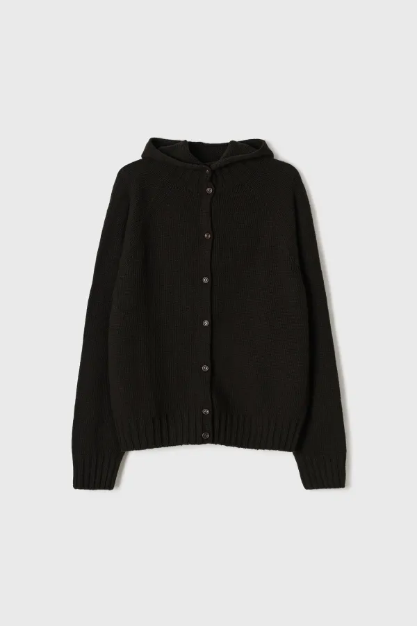 Wholegarment Wool Hood Cardigan (Brown)