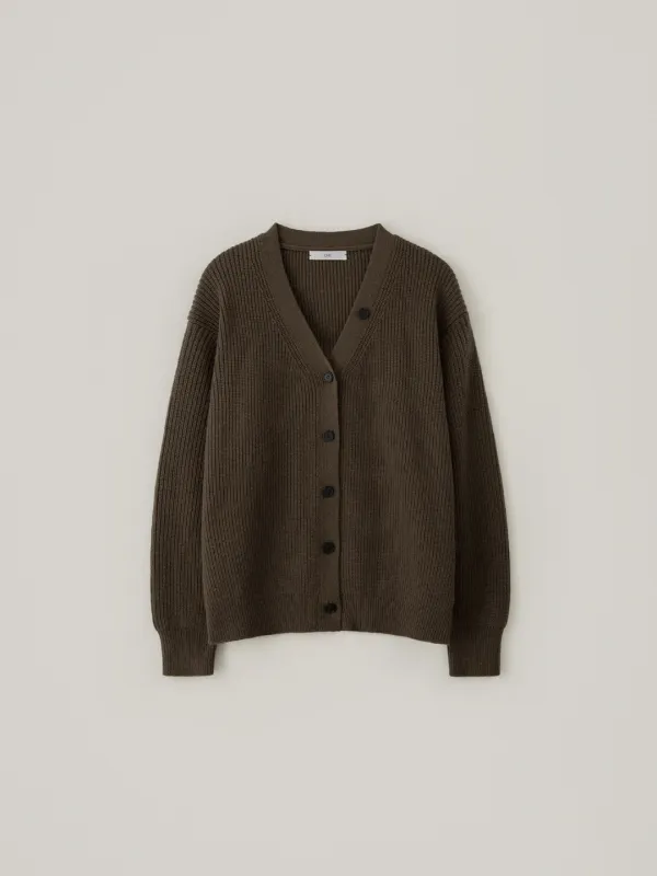 Wool V-Neck Cardigan - Brown