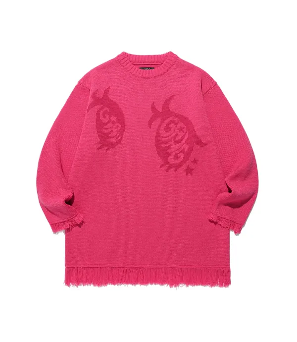girl gang eyes fringed knit[pink]