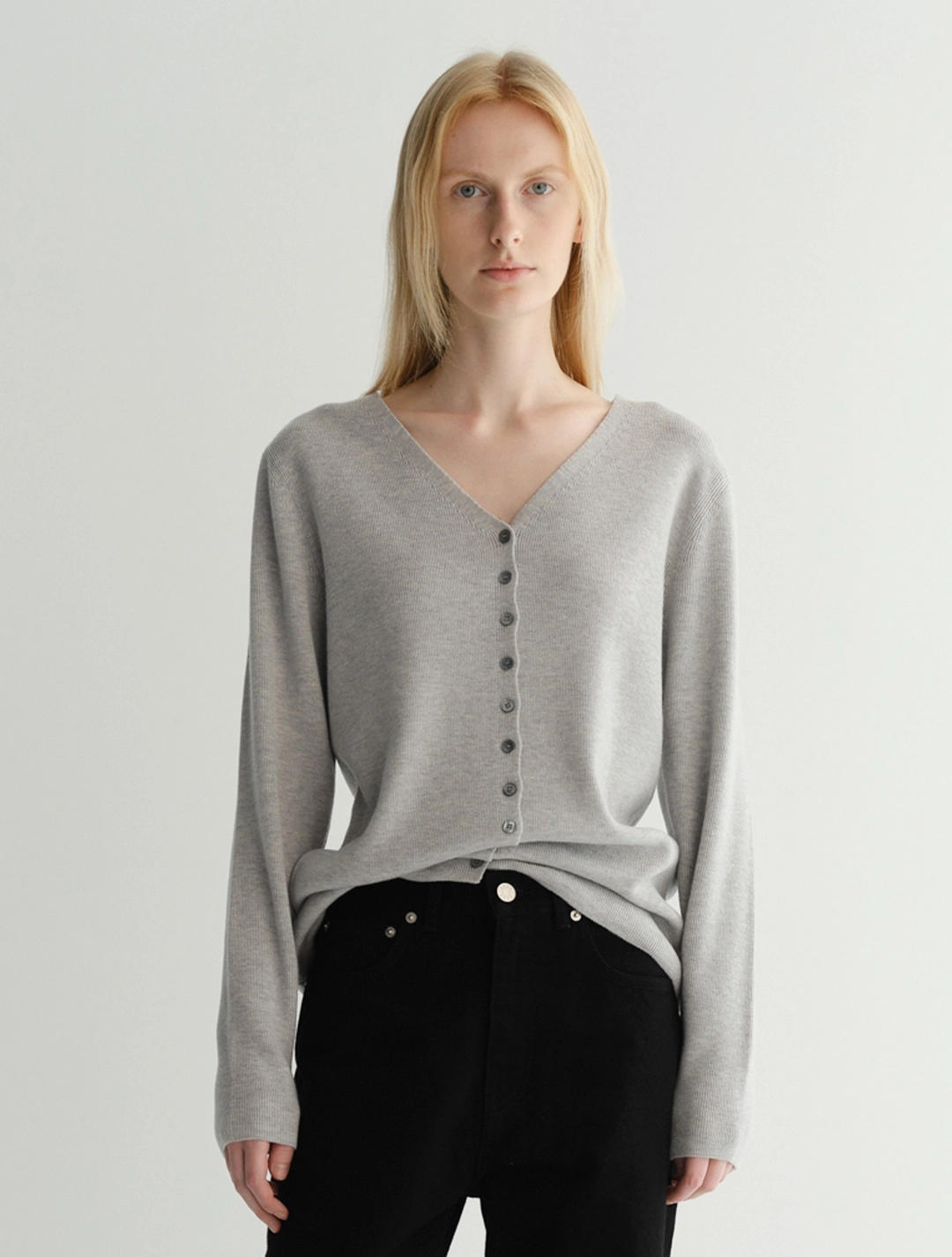 이아 Wool Button Knit Cardigan (Light Grey) 상품 이미지 2