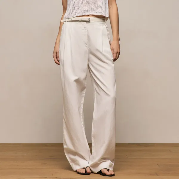 Twill Pleated Trouser - Off White