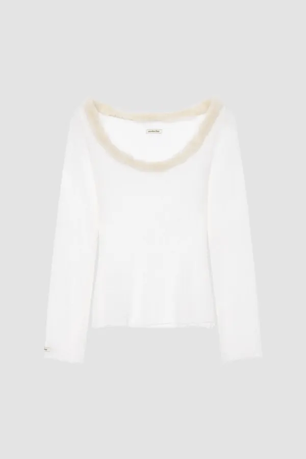 MINK FUR TRIMMED MOHAIR KNIT_CREAM