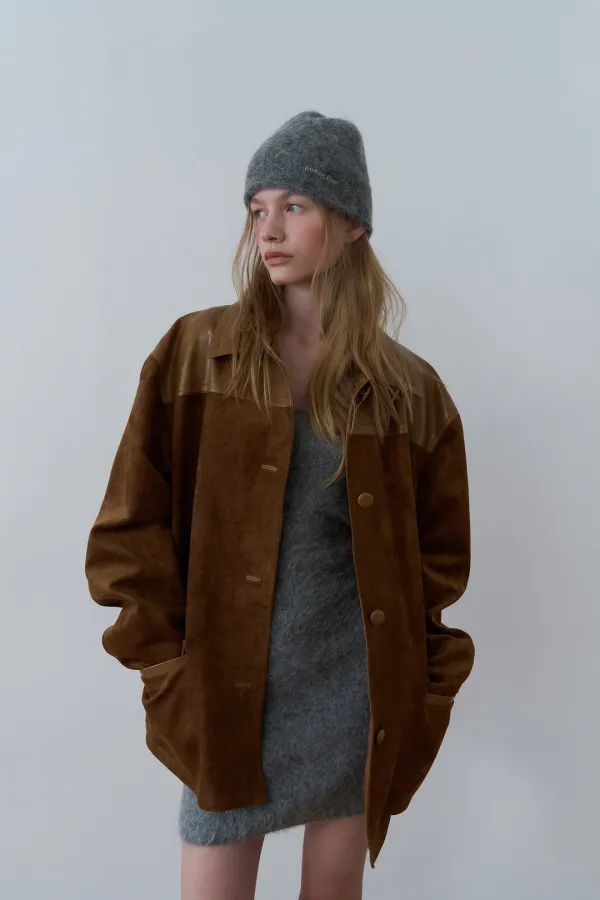SOFT SUEDE RELAXED HALF JACKET_CAMEL