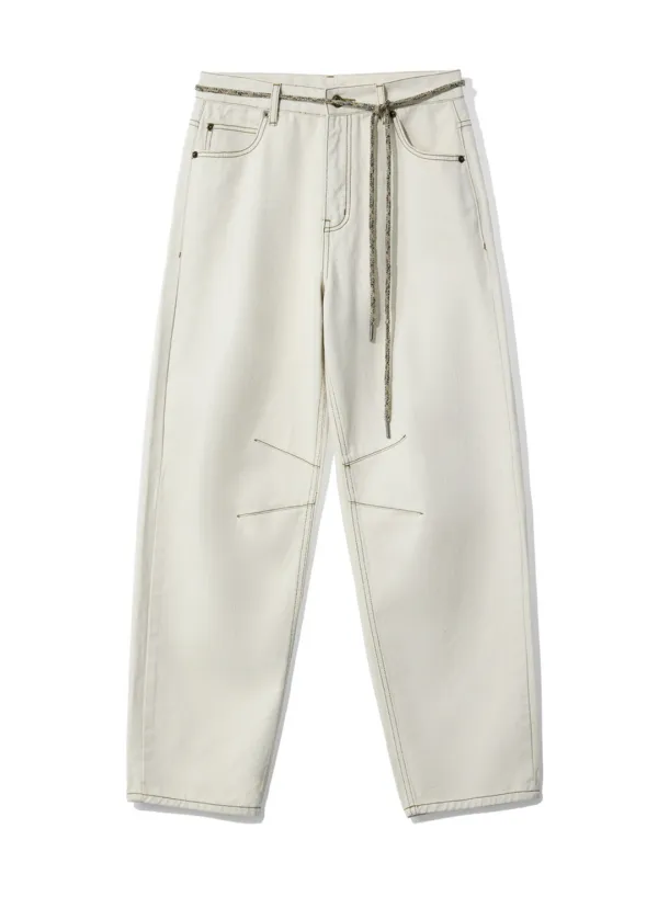 (BELT-SET) CURVED BAGGY JEANS _IVORY