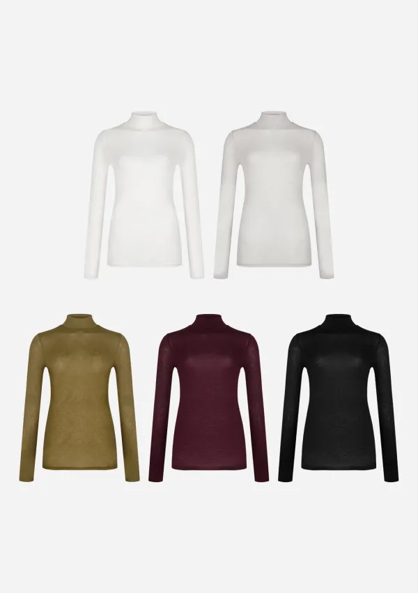 Wool Tencel Sheer Turtleneck Top