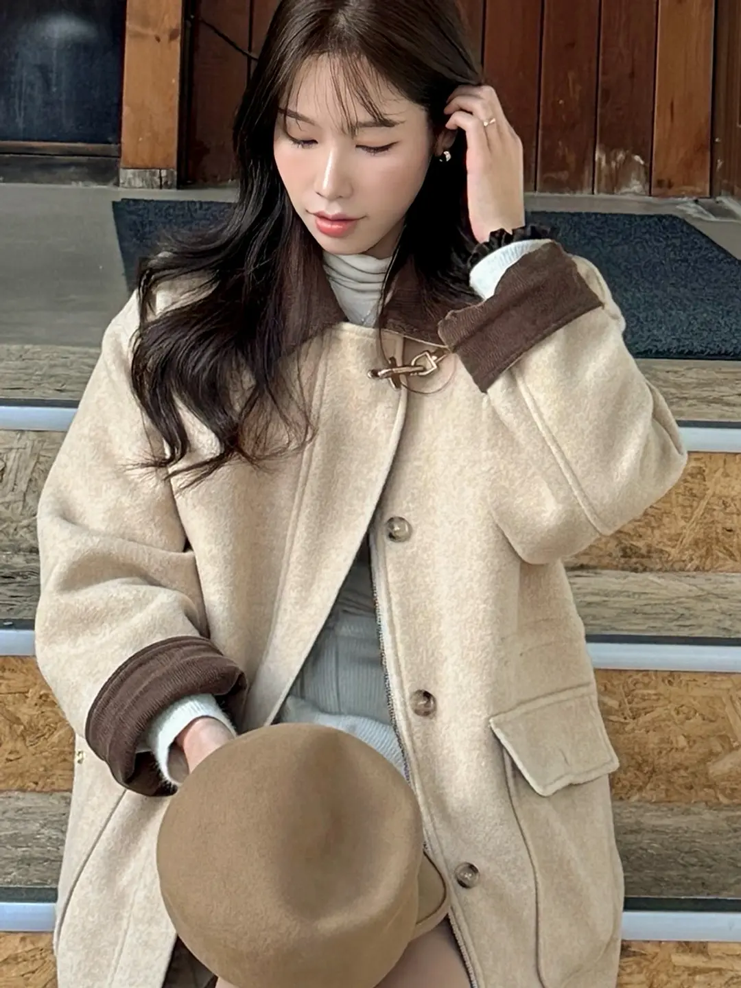 노운베러 Salt corduroy coloring collar half coat_Beige 상품 이미지 2