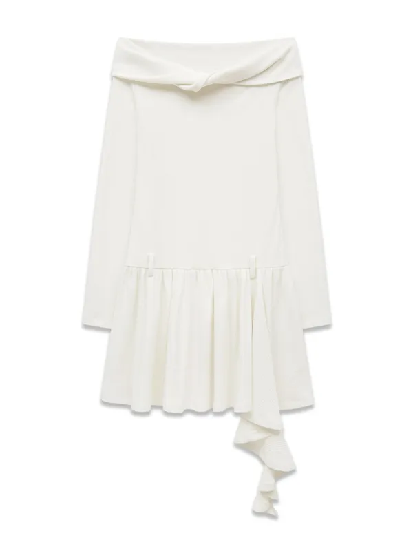 OFF SHOULDER RUFFLE DRESS (CREAM)
