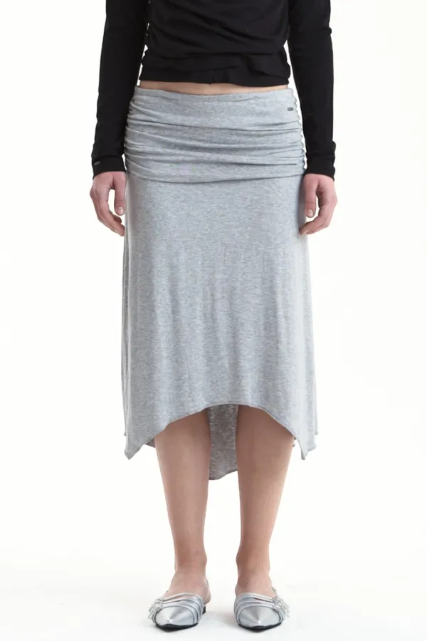 LAYERED SHIRRING MIDI SKIRT MELANGE