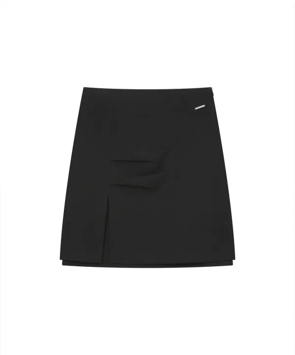 Layered panel pleats midi skirt BLACK