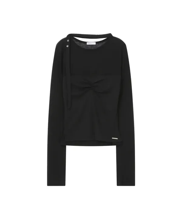 Sheer layered scarf long sleeves BLACK