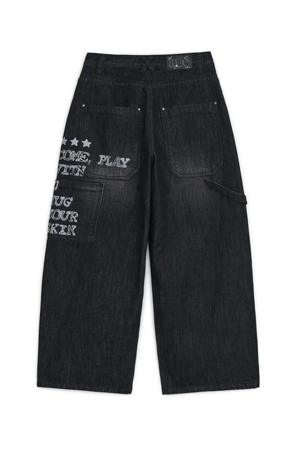 Lettering carpenter denim pants (Blue denim)