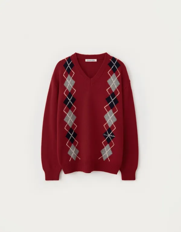 Noelle Argyle Knit - Red