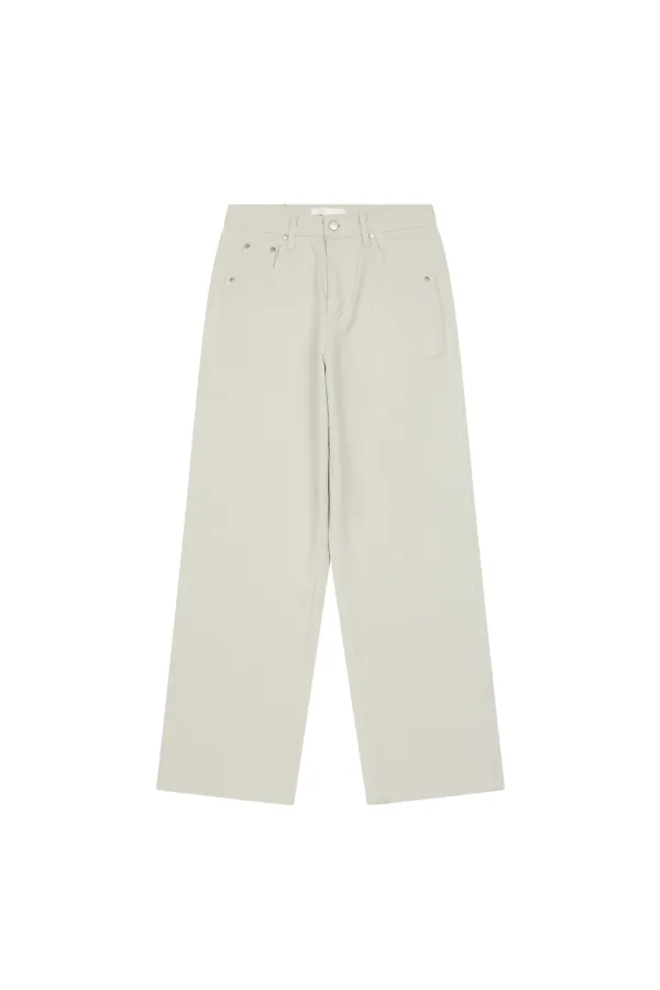 STRAIGHT COLOR COTTON PANTS, LIGHT BEIGE