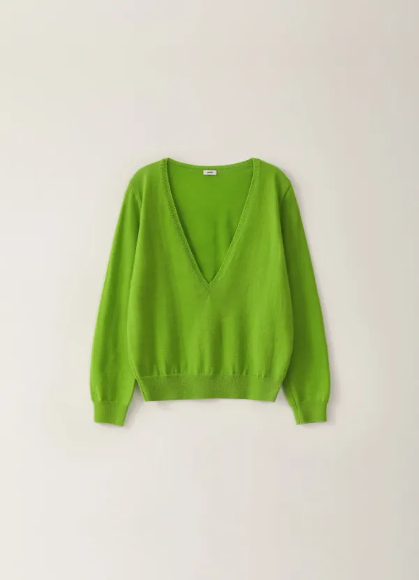 [Limited] Kid Deep V-neck Knit - Green