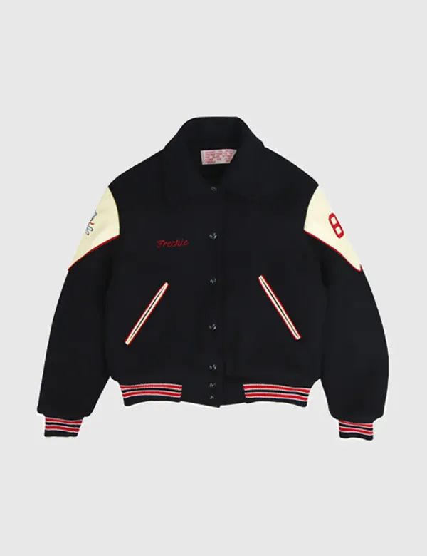 leather shoulder varsity jacket