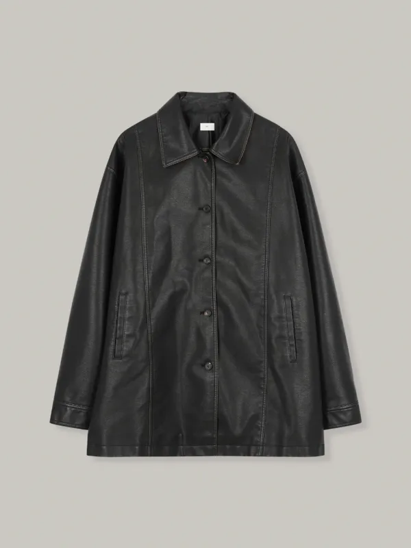 washed leather jacket (black)