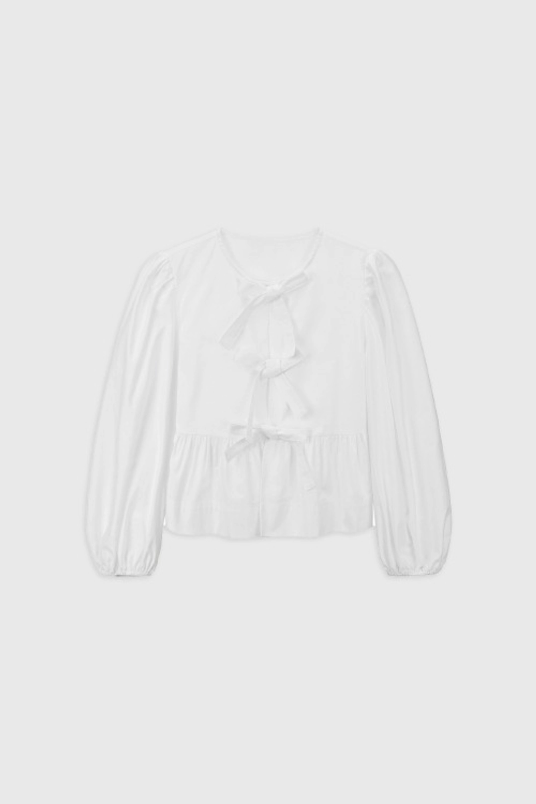 퀸스래빗 Claire Three-Strap Puff Long Ribbon Blouse - IVORY 상품 이미지 3