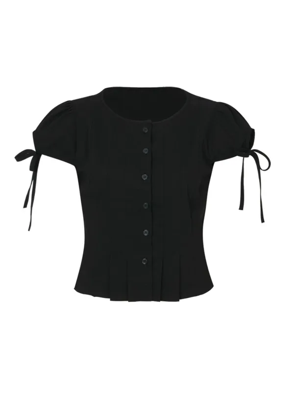 Classic Pin Tuck Blouse (Black)