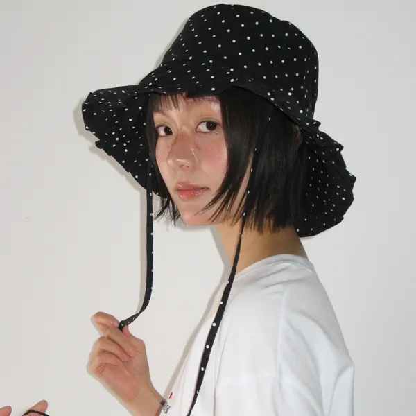 DOT FRILL BUCKET HAT BLACK