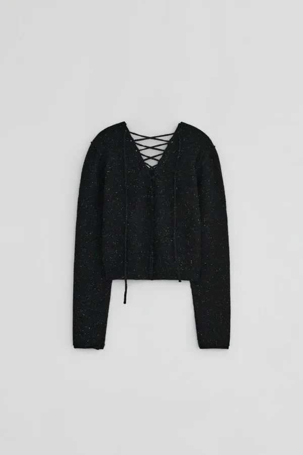 V NECK LACE UP KNIT