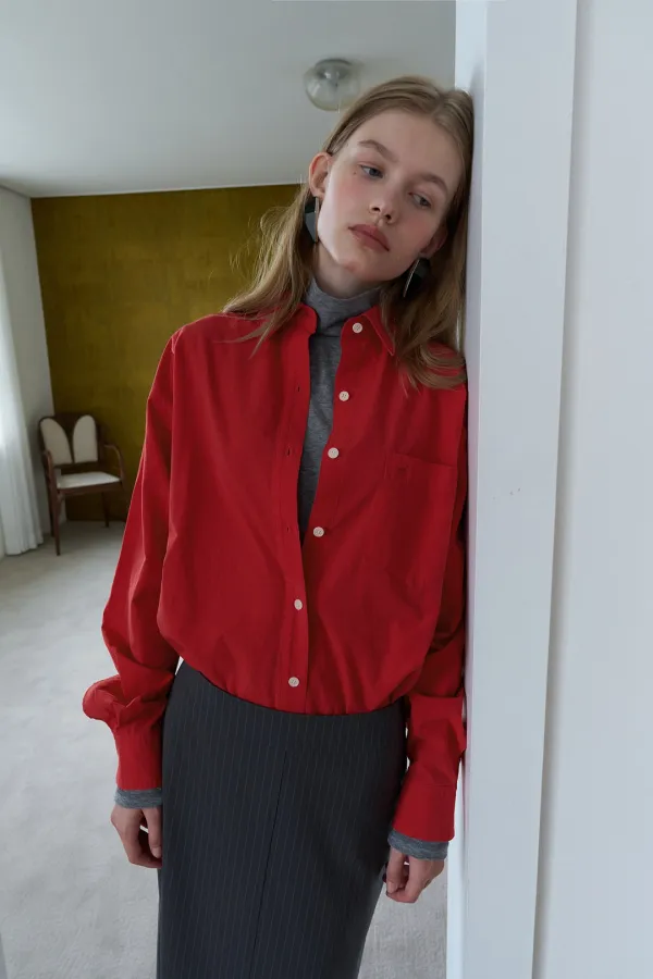ESSENTIAL BIO-WASHED COTTON SHIRT_RED
