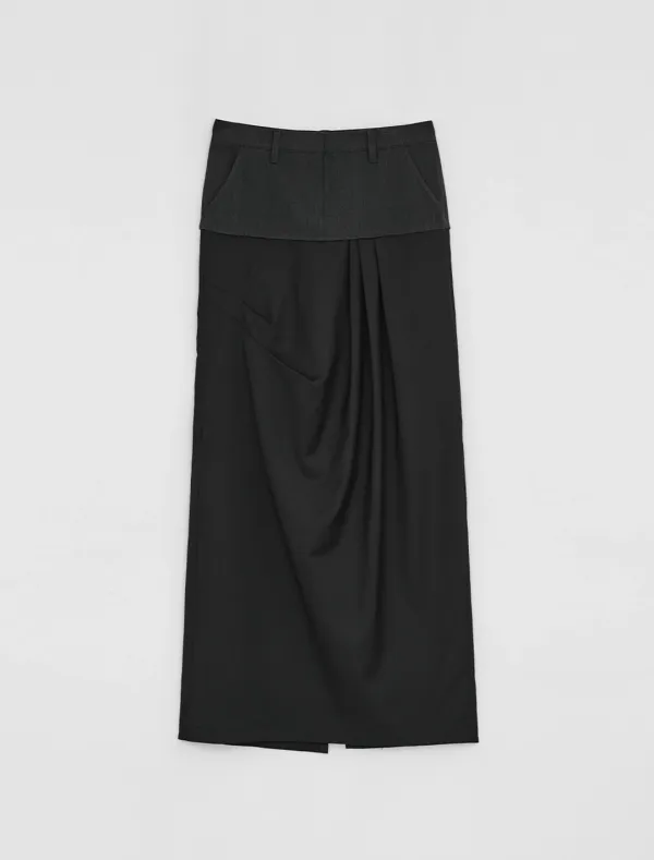 [1st REORDER] DRAPE MAXI SKIRT [GREY]