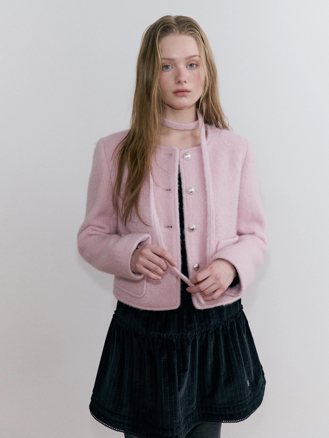 에트몽 Strap Hairy Wool Jacket, Pink 상품 이미지 1
