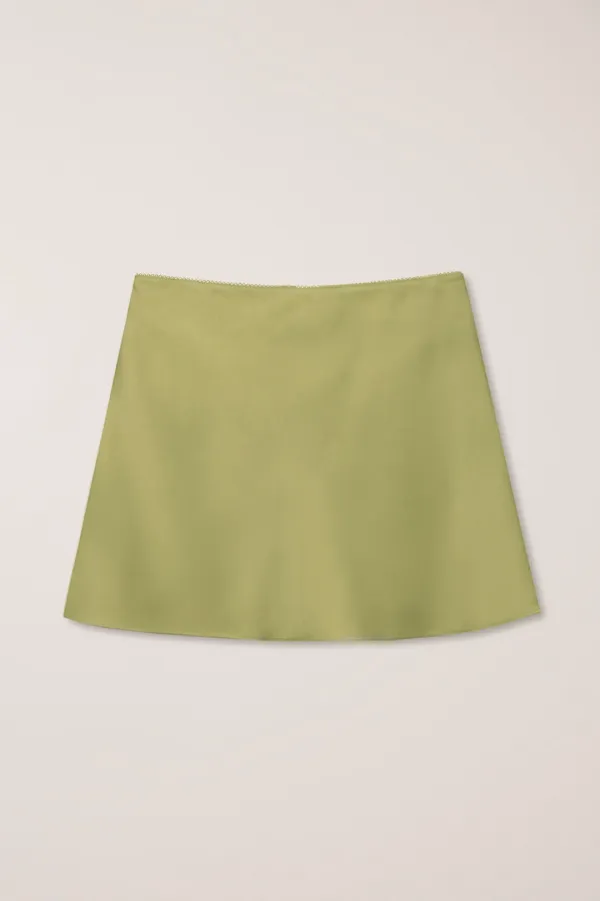 SATIN MINI SKIRT SOFT OLIVE_UDSK6A201E1