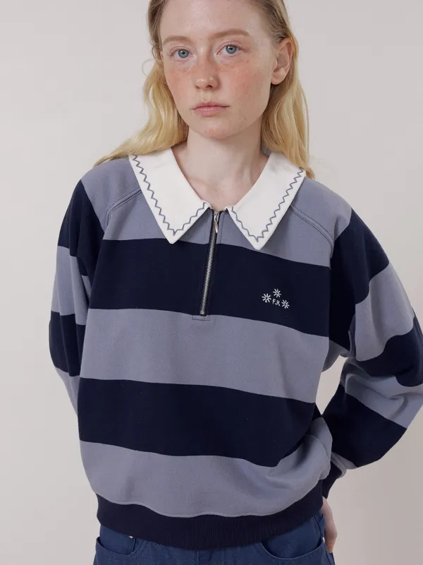 Embroidery Round Collar Sweatshirt Light Blue_F261TS04