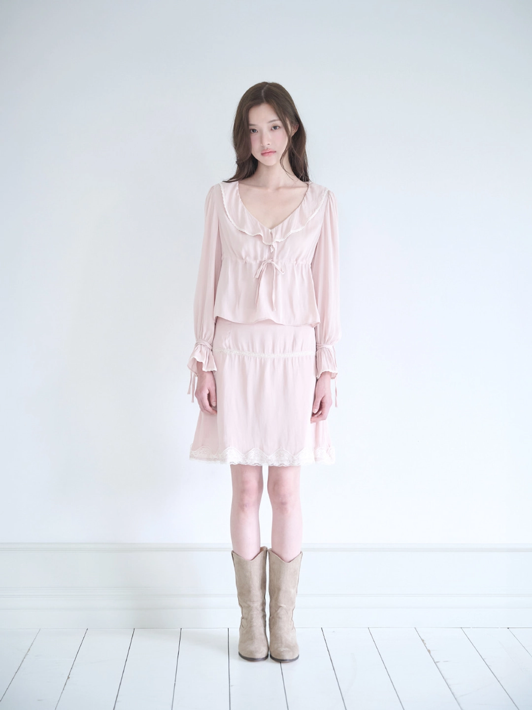 낫유어로즈 Lace trimming blouse (Pink) 상품 이미지 2