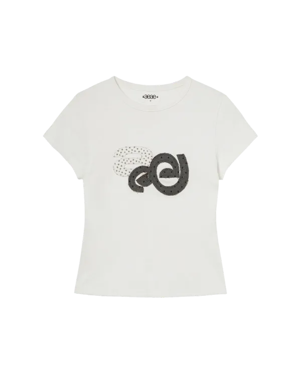 APPLIQUE FLOWER LOGO TEE [WHITE]